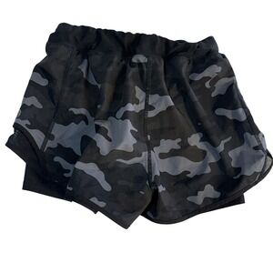 MPG Sport Womens Camo 2-in-1 Running Shorts Grey Black XS Activewear Training
